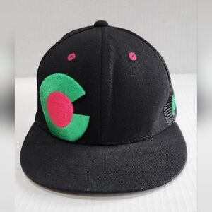 AKSELSA COLORADO state Logo Black Cap with Green and Pink Logo One Size
